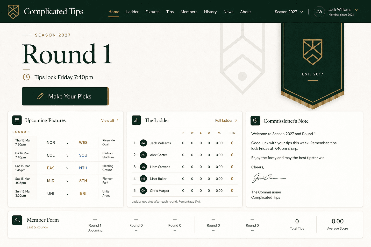 Clubhouse Premium desktop concept for the Complicated Tips dashboard
